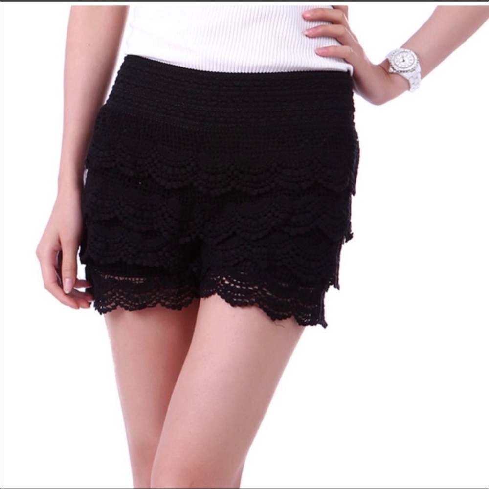Crochet Black Tiered Shorts Fate Brand